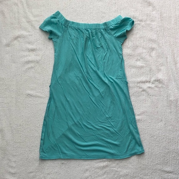 Vintage Beach Tees | Aqua Off The Shoulder Dress - Picture 2 of 3
